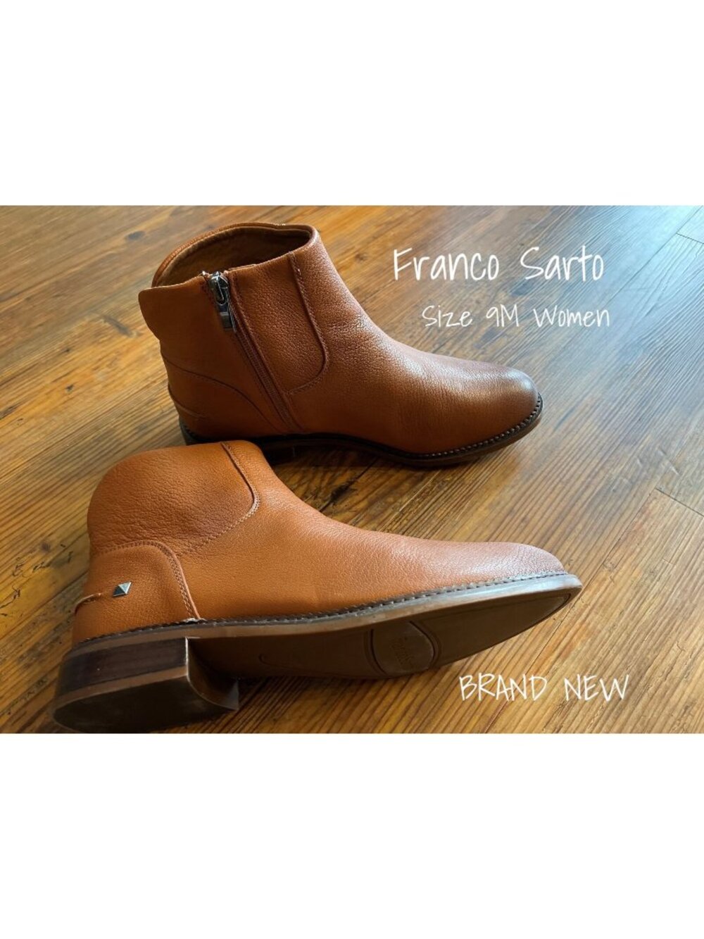 Franco Sarto Hero Ankle Booties - Brown Leather Side Zip - Women's Size 9 M New